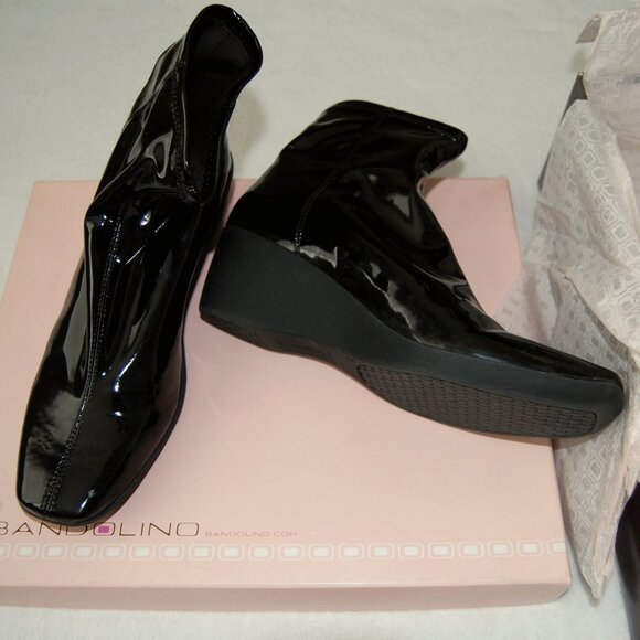 NIB Bandolino Black Patent Leather Boots, Women Size US 7.5 - Picture 6 of 11